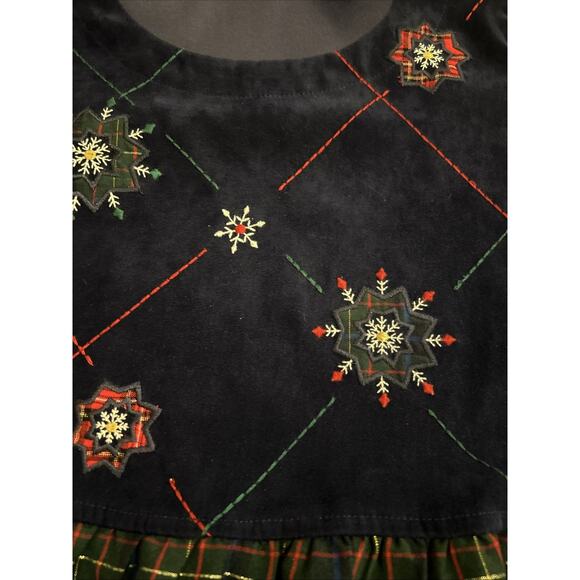 Vtg Maxi Dress Large Embroidered Navy Tartan Plaid Holiday Winter Cottagecore - Picture 3 of 11